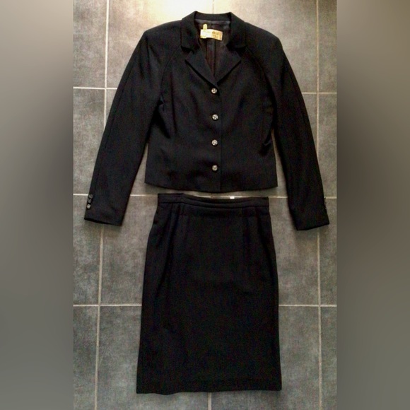 BOGATO Black Wool Crepe Lined Skirt & Jacket Suit - US 4 - Picture 1 of 11